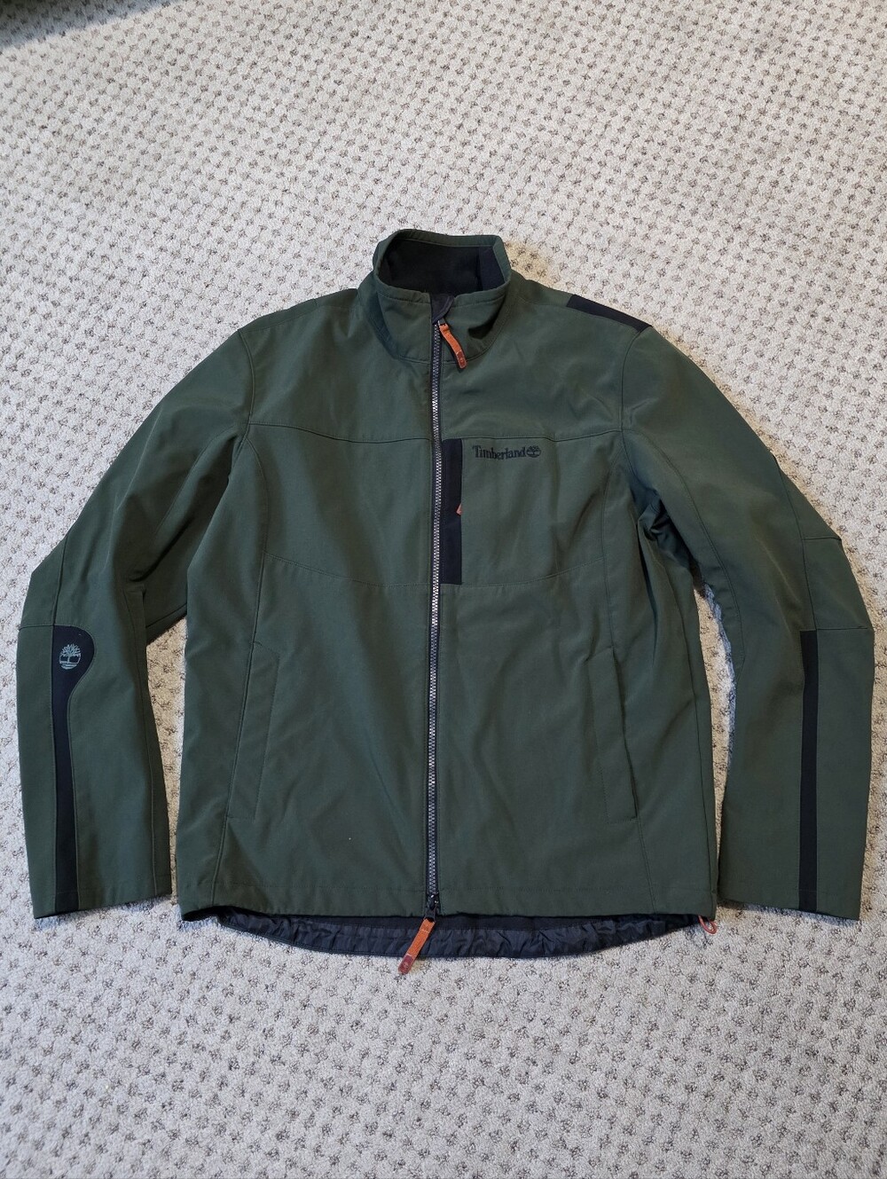 Timberland Men's Olive Green Softshell Jacket with Black Trim